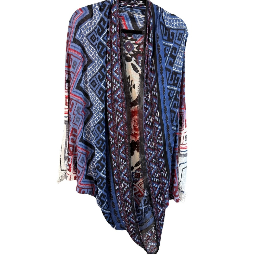 American Eagle Raw Edge Blue Red Bandana Print Shawl One Size